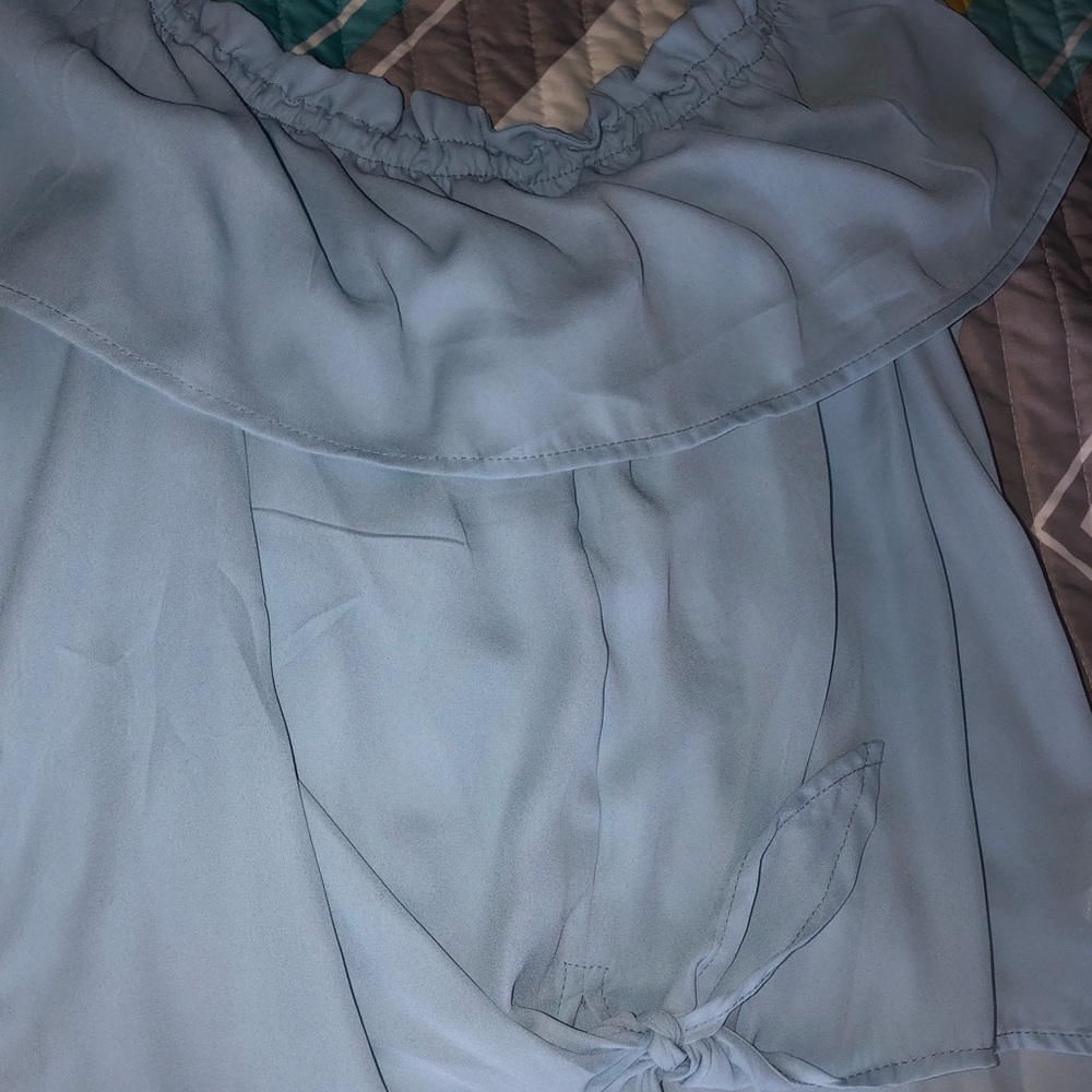 Baby blue off the shoulder ruffle top